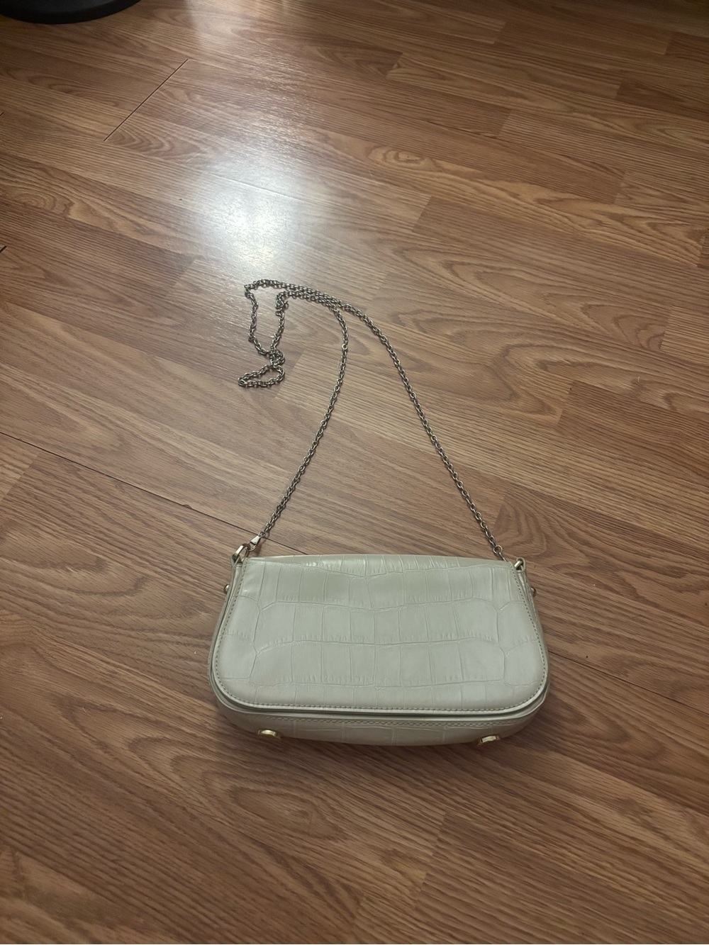 Zara Light Cream Croc-Embossed Chain Shoulder Bag